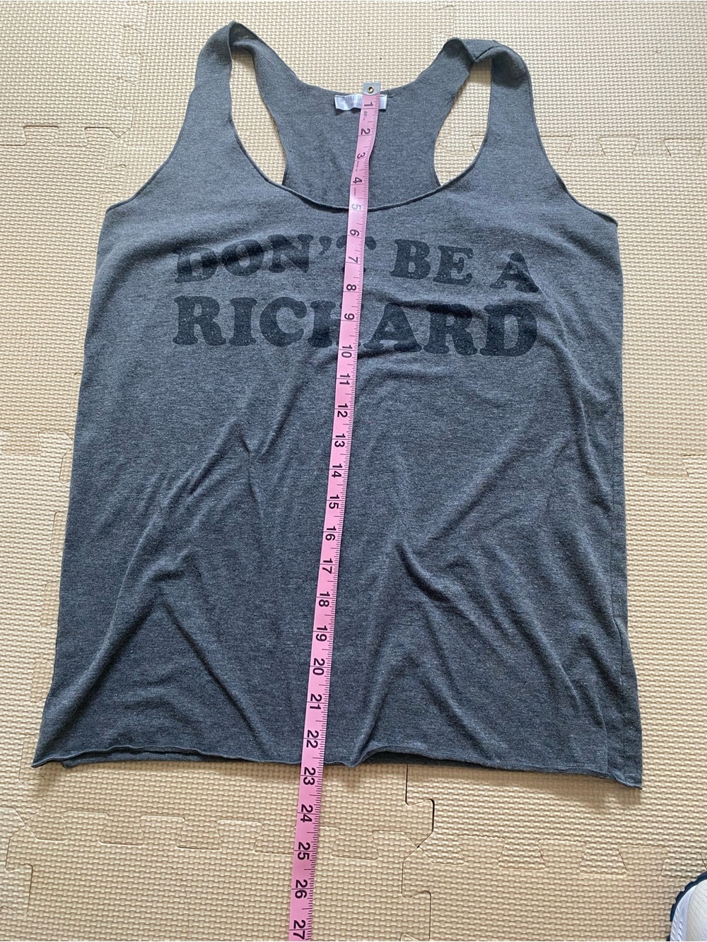 Grey Graphic Racerback Tank "DON'T BE A RICHARD" Small - Picture 2 of 6